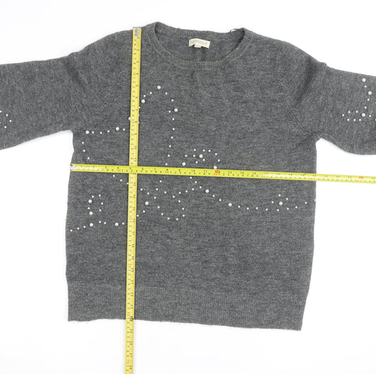 Monsoon Women's Grey Wool Blend Beaded Pullover Jumper M