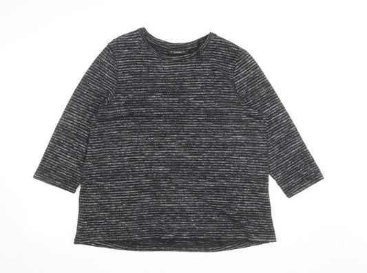Dunnes Women Black Striped Glitter 3/4 Sleeve Knit Top L