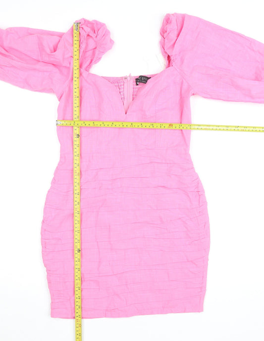 In The Style Women’s Pink Bodycon Puff Sleeve Sweetheart Dress Size 8