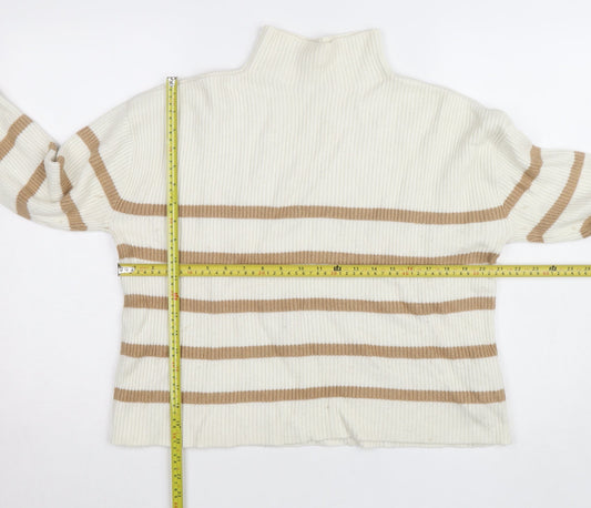 Hobbs Women’s Beige Striped Roll Neck Wool Blend Jumper Size M