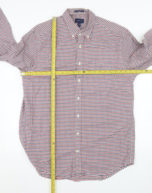 GANT Men's Multicoloured Check Button-Down Long Sleeve Cotton Shirt L