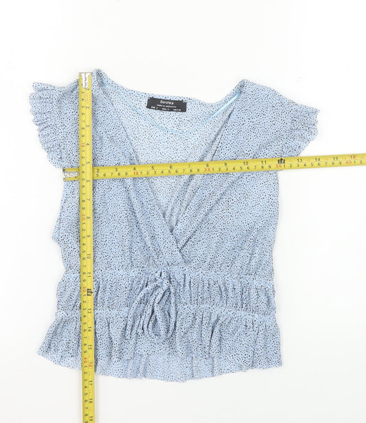 Bershka Women’s Blue Polka Dot Wrap Blouse Size S