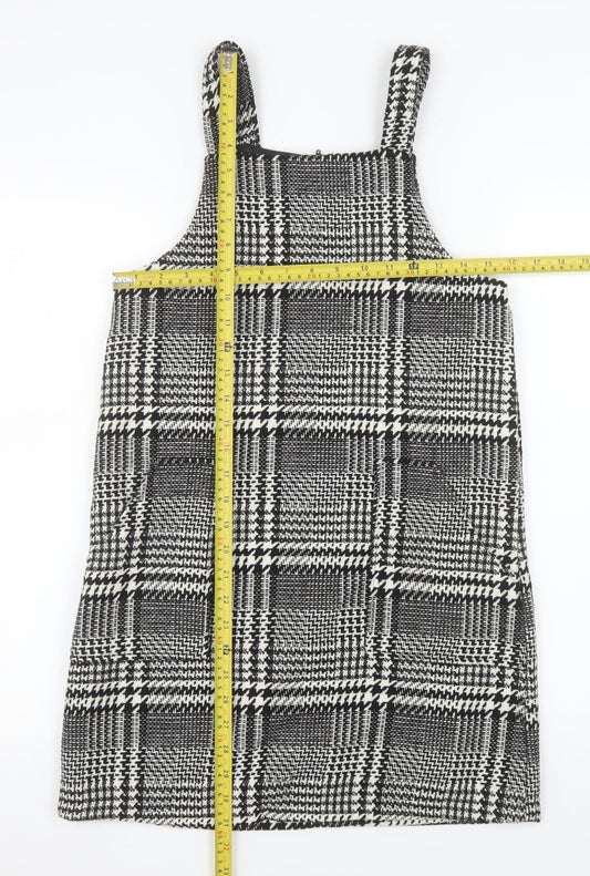 F&F Girls Black Check Pinafore Dress Size 12-13 Years Lined Wool Blend