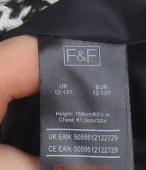 F&F Girls Black Check Pinafore Dress Size 12-13 Years Lined Wool Blend