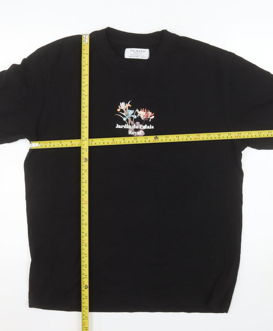 Primark Men's Black Floral Graphic Relaxed Fit T-Shirt Size M