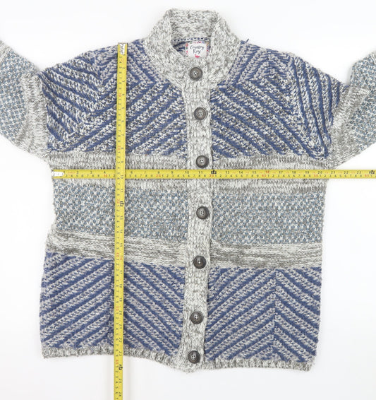 Country Rose Women's Blue Geometric Chunky Knit Cardigan M