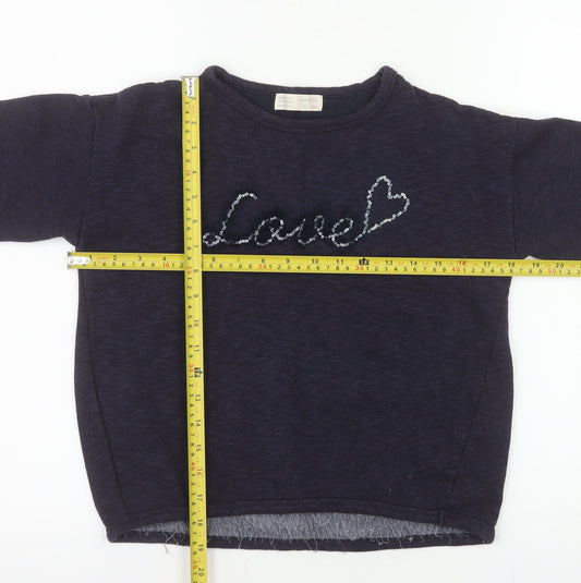Zara Girls Navy Blue Sequin Love Pullover Sweatshirt Size 9-10 Years