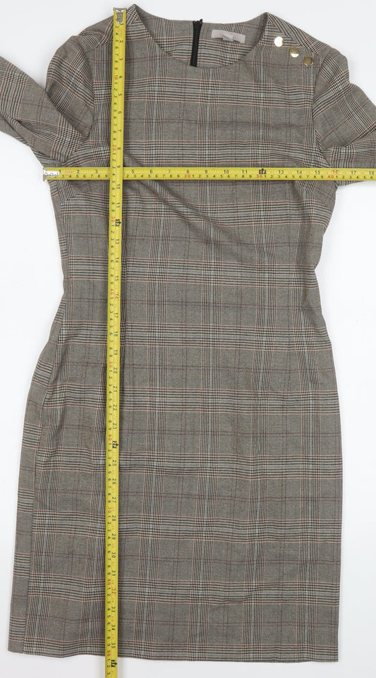 H&M Women Grey Check Sheath Knee Length Work Dress UK 10