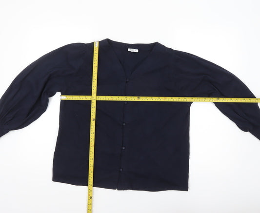 Next Women’s Navy Blue Viscose Long Sleeve Button Blouse Size 14