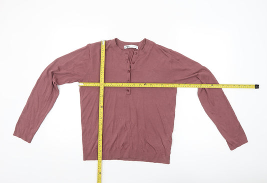 ZARA Womens Mauve Henley Jumper Medium Long Sleeve Knit