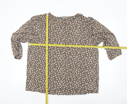 Principles Women Brown Geometric 3/4 Sleeve Viscose Blouse Size 20