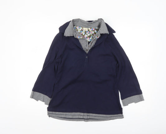 Cotton Traders Women's Navy Blue 3/4 Sleeve Collared Tunic Shirt Size 10