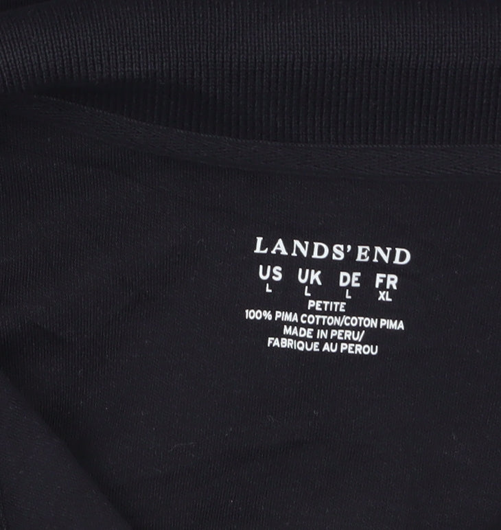 Lands' End Women's Black Long Sleeve Polo Shirt Size L Petite 100% Cotton