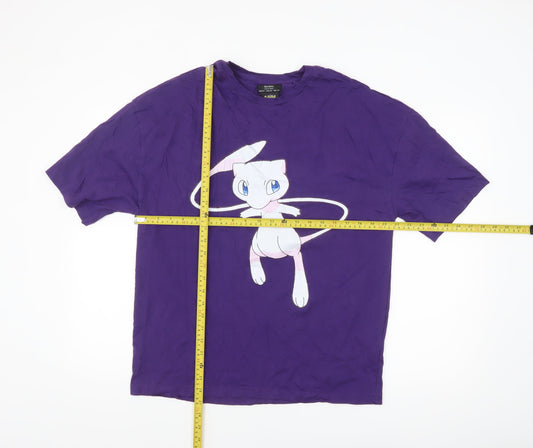 Bershka Men’s Purple Pokémon Mew Graphic T-Shirt XS