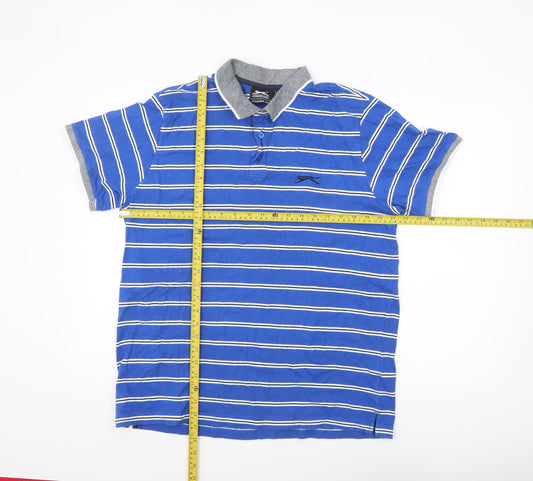 Slazenger Men's Blue Striped Cotton Polo Shirt Size L