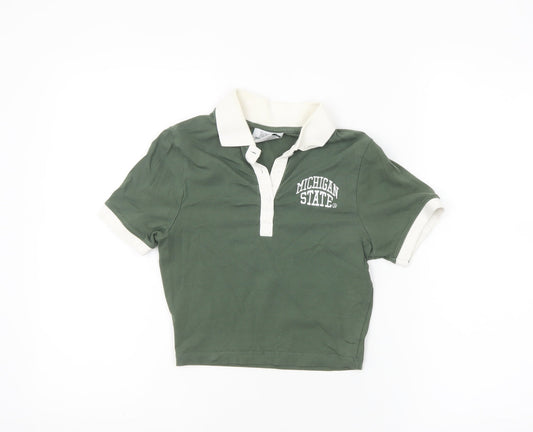 MSU Michigan State University Women's Green Cropped Polo Shirt 2XS