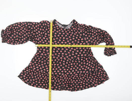 New Look Women’s Black Floral Tunic Blouse Size 14 Long Sleeve