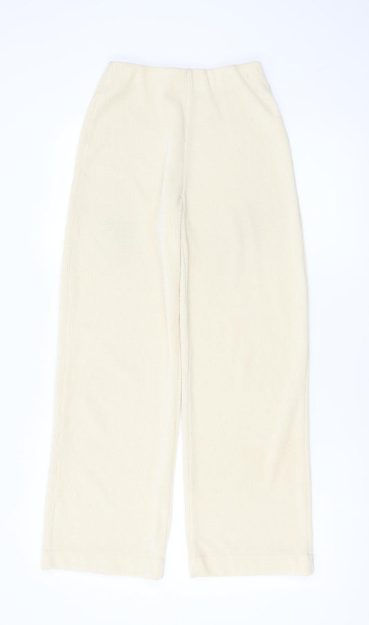 MNG Women Beige Wide-Leg Corduroy Trousers Size S