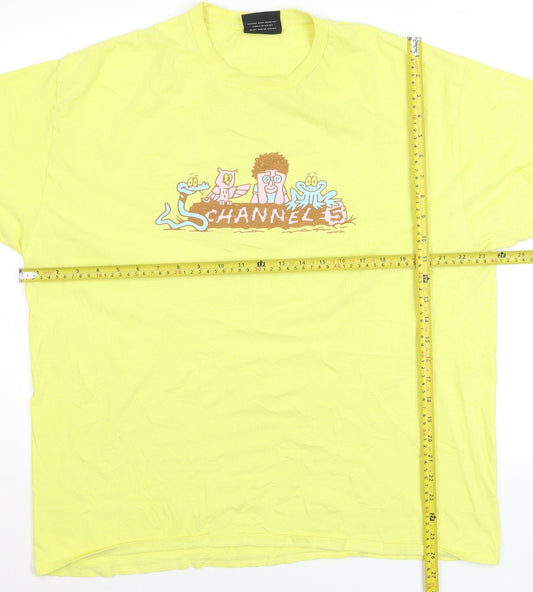Channel 5 Men’s Yellow Graphic Print T-Shirt XL Cotton Retro Style