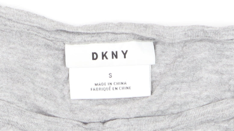 DKNY Womens Grey Cropped Long Sleeve Logo T-Shirt Size S