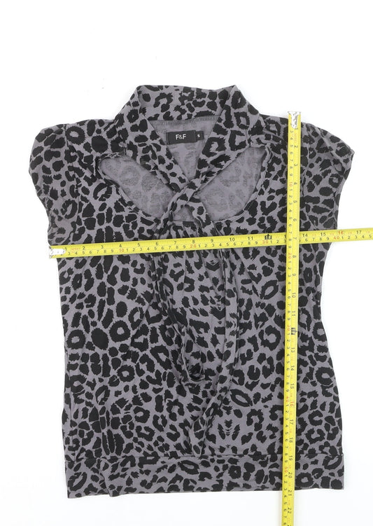 F&F Women’s Grey Animal Print Short Sleeve Collared Camisole Blouse Size S