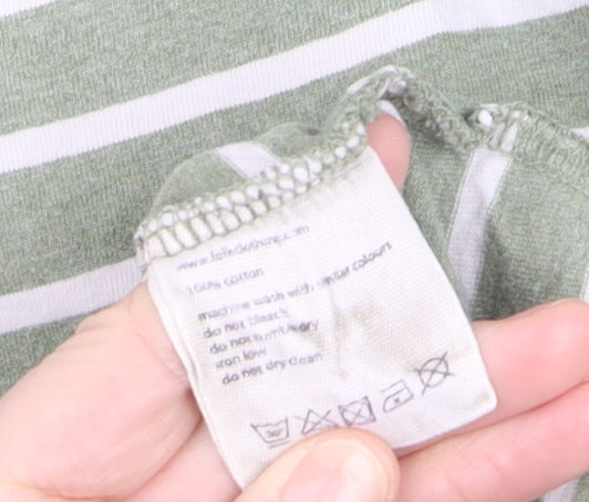 Folk Men's Green White Striped Cotton Crew Neck T-Shirt Size L