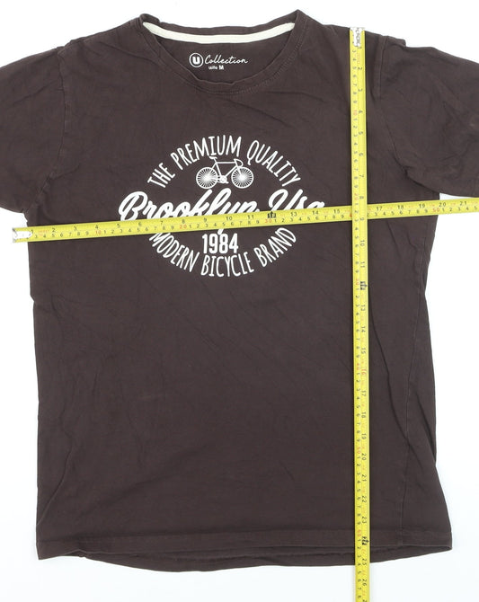 U Collection Men's Brown Brooklyn USA Graphic Cotton T-Shirt M