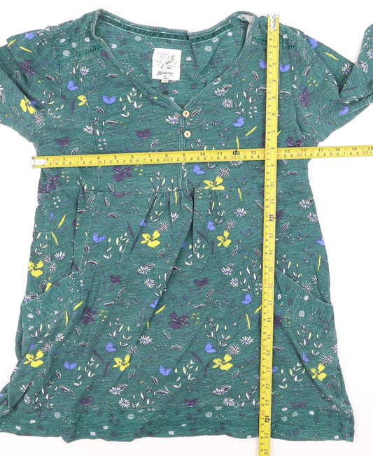Mantaray Women’s Green Floral Cotton Tunic Blouse Size 10
