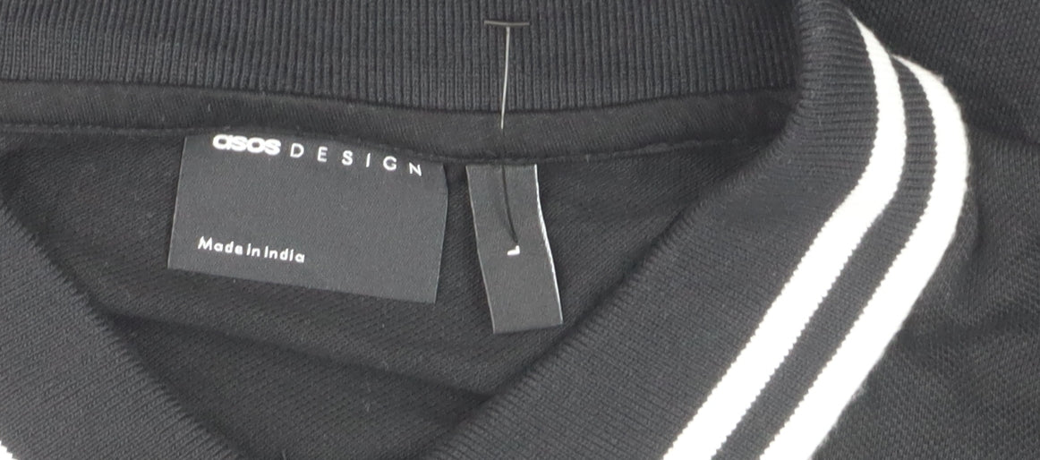 ASOS DESIGN Men's Black Long Sleeve Polo Shirt Size L 42in Chest