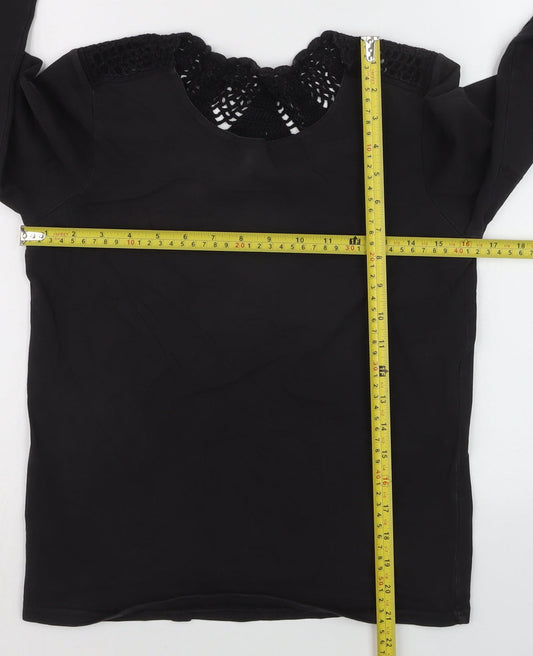 Marc O'Polo Women's Black Cotton Crochet Neck Long Sleeve Blouse XS