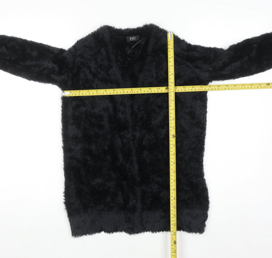 F&F Women’s Black Faux Fur Open Long Sleeve Cardigan Size 8