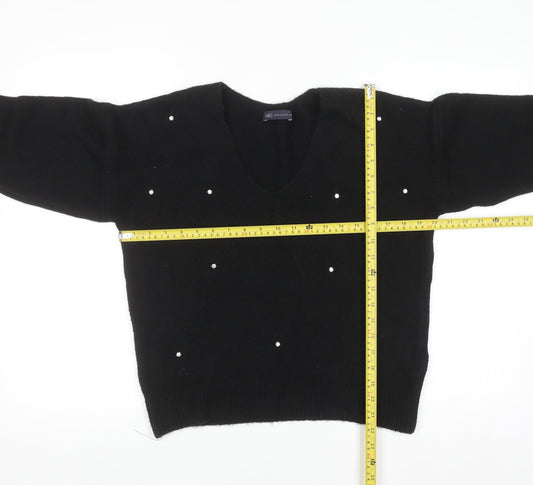 Marks and Spencer Women's Black Beaded V-Neck Jumper Size 10