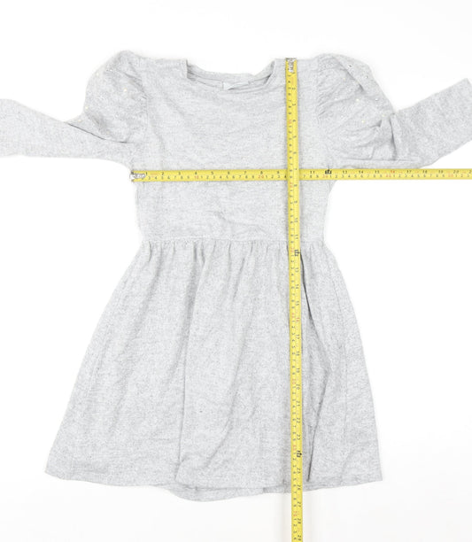 I Love Girlswear Grey Long Sleeve Puff Shoulder Fit & Flare Dress 9 Years