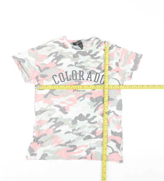New Look 915 Generation Girls Pink Camo T-Shirt Age 9 Grey & White Cotton