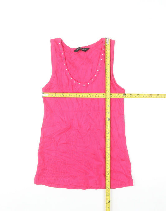 Dorothy Perkins Women's Pink Beaded Cotton Tank Top UK 10