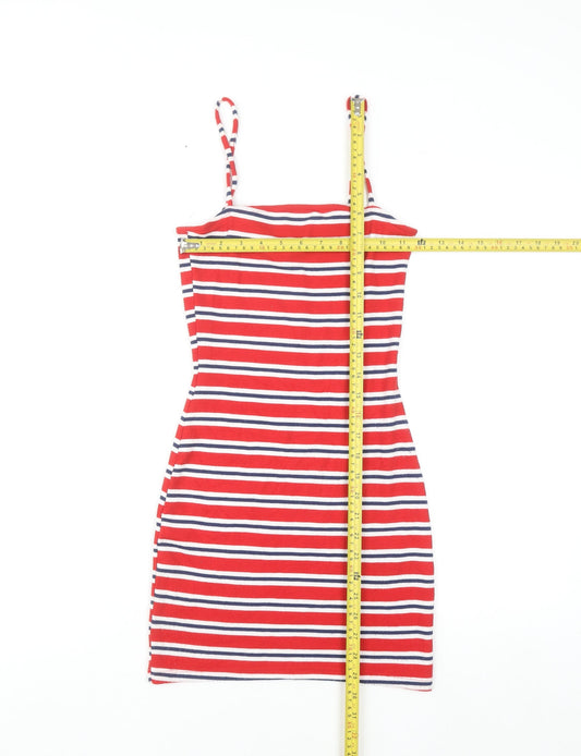 H&M Women Red Striped Bodycon Jersey Dress Size 8