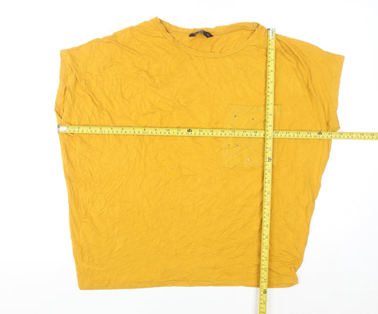 F&F Women's Yellow Studded Pocket Relaxed Jersey T-Shirt Size 14