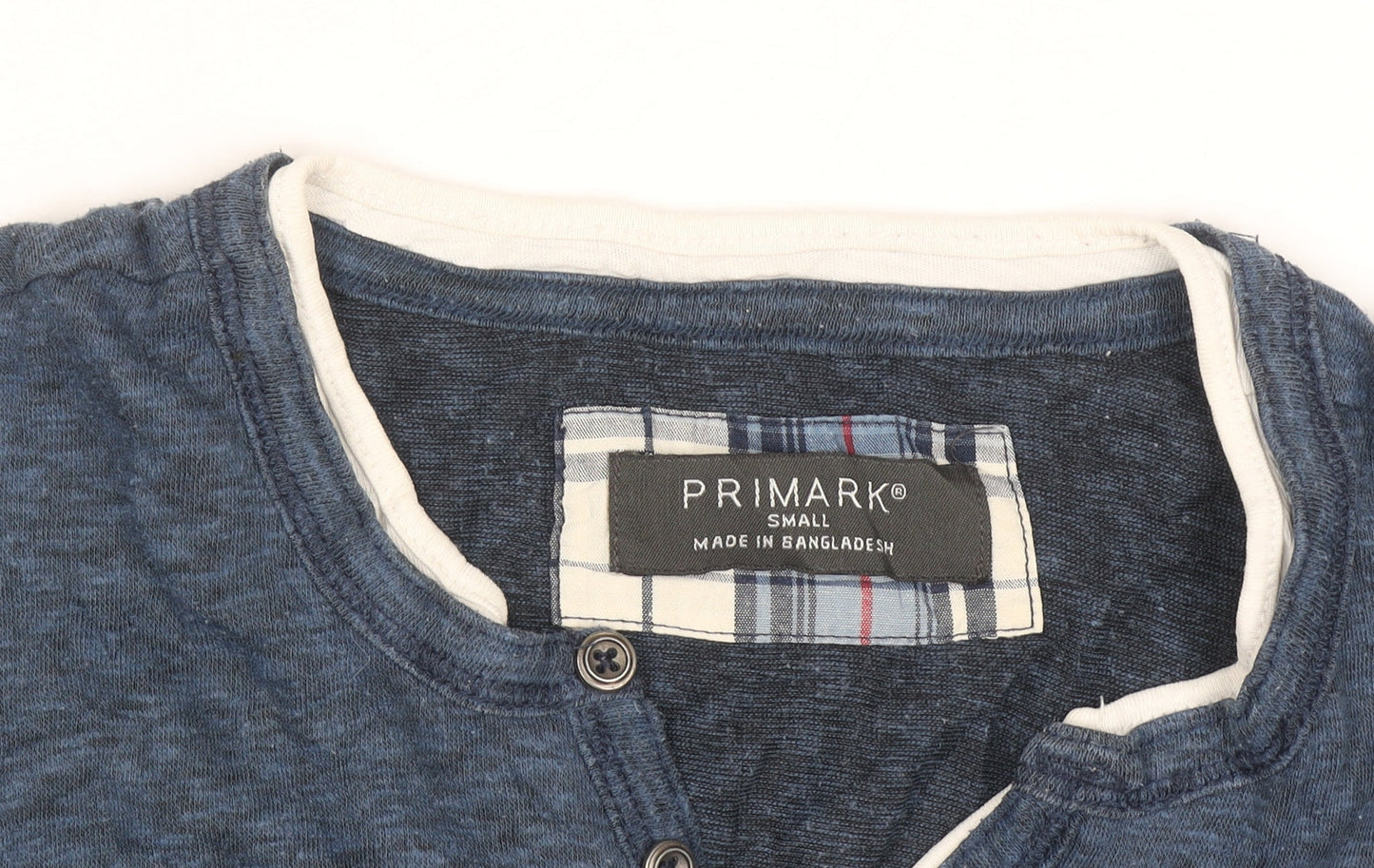 Primark Men's Blue Short Sleeve Henley T-Shirt Small