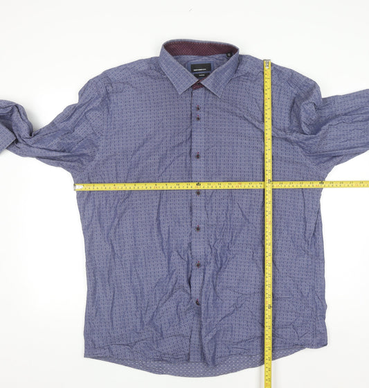 Remus Uomo Jeans Men's Blue Geometric Cotton Shirt XL Slim Fit