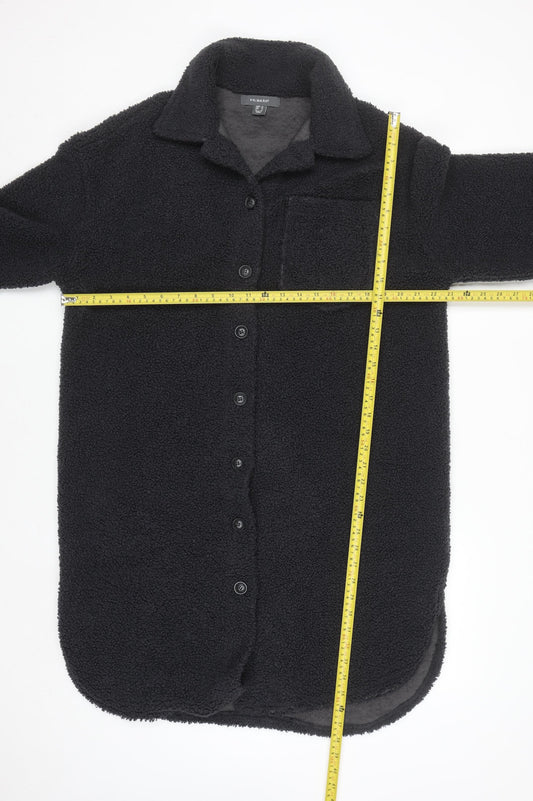 Primark Women's Black Long Fleece Coatigan Size 10 Button Front