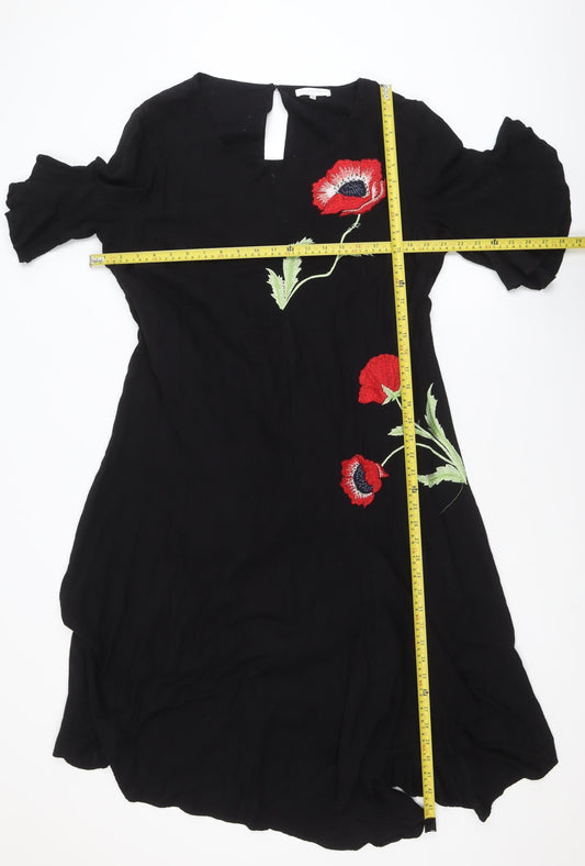 RJR John Rocha Women Black Floral Embroidered Shift Dress Size 16
