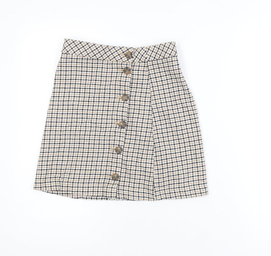 H&M Divided Women’s Beige Check A-Line Cotton Skirt Size 4