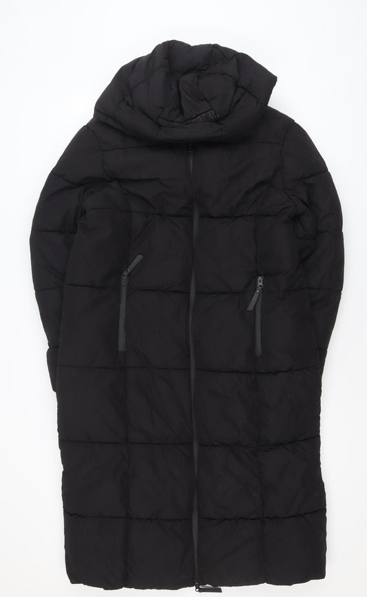 Primark Womens Black XS Long Puffer Coat Hooded Quilted Winter Jacket