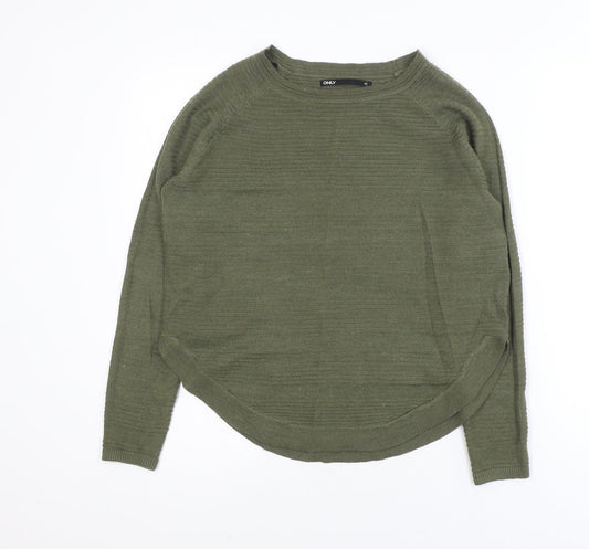 ONLY Women Green XS Crew Neck Long Sleeve Pullover Jumper