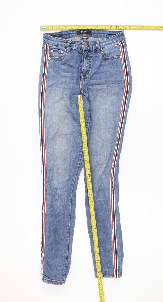 Diesel Womens Blue Mid Rise Skinny Jeans Size 14 with Stripe Detail
