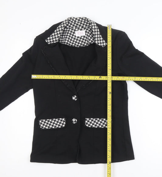 Libra Women's Black Houndstooth Trim Two-Button Blazer Size S