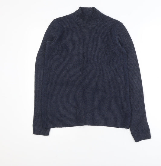 Additional front view of VILA unisex blue xs ribbed mock neck jumper