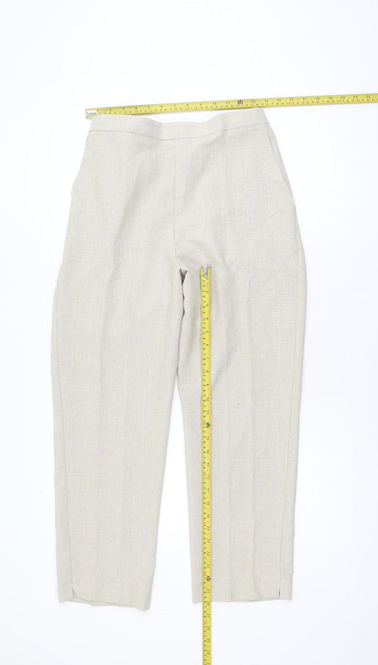 Bassini Womens Beige Size 14 Straight Leg Elastic Waist Trousers