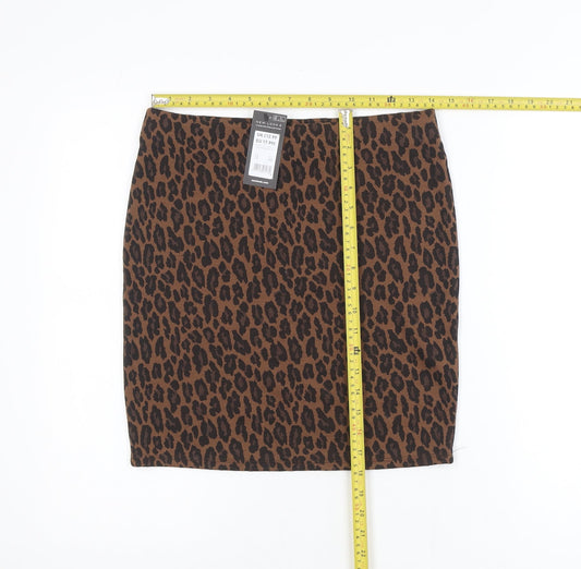New Look Women Brown Animal Print Pencil Skirt Size 12