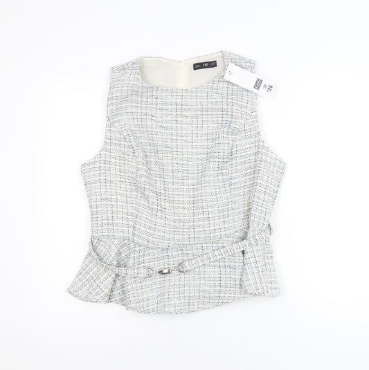 F&F Women’s Multicoloured Tweed Peplum Blouse UK 14 Sleeveless Classic